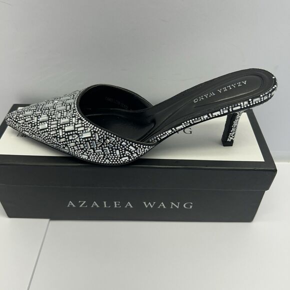 Azalea Wang Camellian Black w/Rhinestones Kitten Pump Sz 9 New in Box - Picture 1 of 9